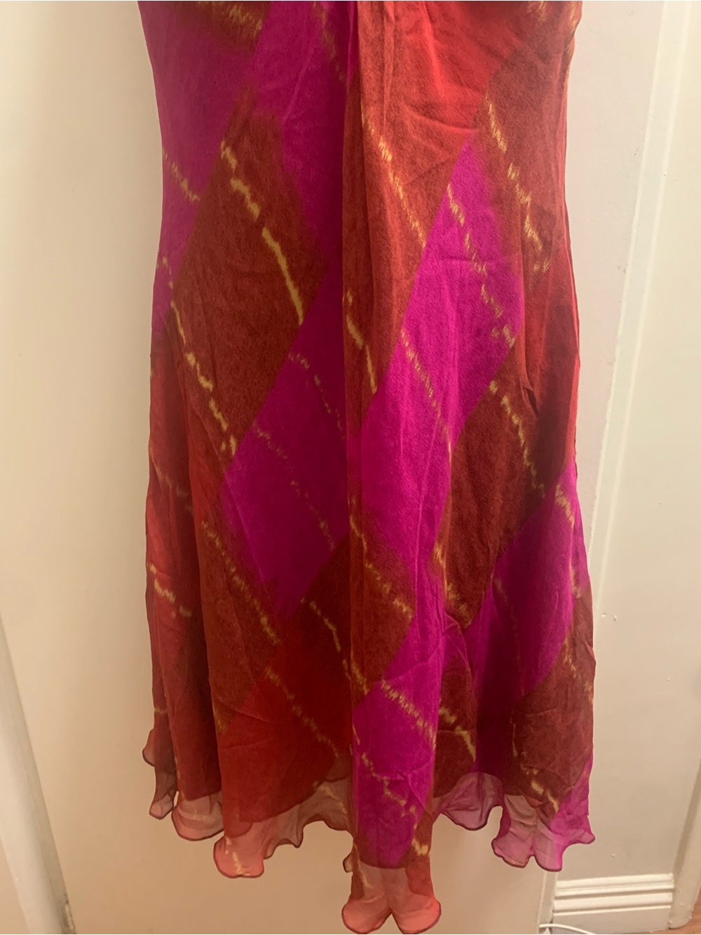Vintage Diane Von Furstenberg 100% Silk Fuchsia and Rust Slip Dress Size 10 - Picture 3 of 9